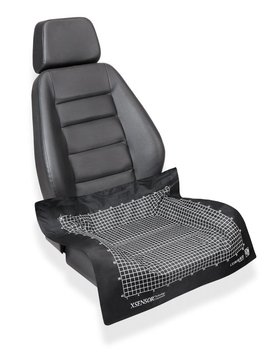 Vehicle seat with XSENSOR's pressure mapping sensor on the seat surface.