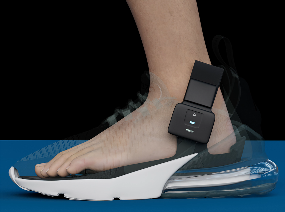 A 3D rendering of a person's foot inside a running shoe with XSENSOR's Intelligent Insoles system. A 3D rendering of a person's foot inside a running shoe with XSENSOR's Intelligent Insoles system.